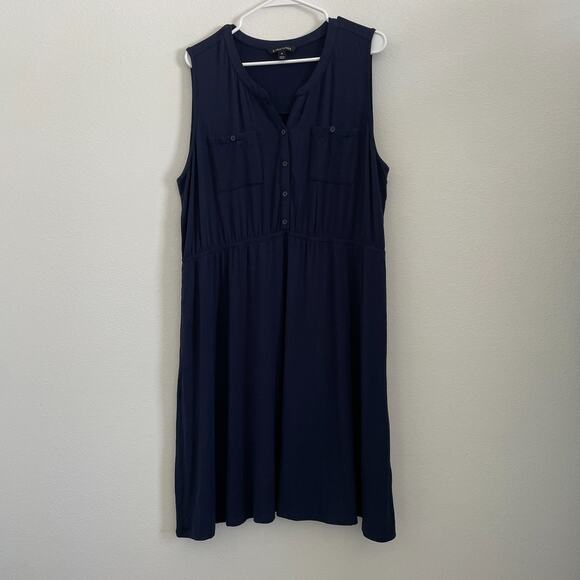 41 Hawthorne Dress Women 2X Blue Midi Career Stretch Button Popover Stretch - Picture 1 of 7